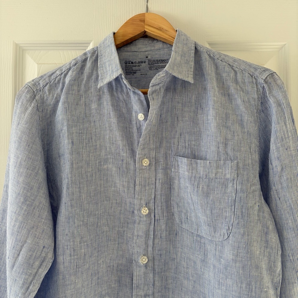 Muji Light Blue Linen Button-Down Shirt - Picture 2 of 13